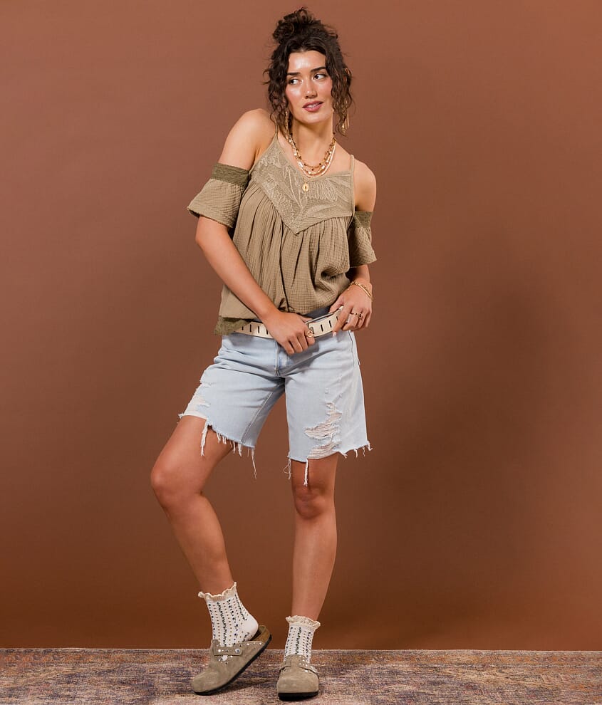 Embroidered Cold Shoulder Top - thumbnail 5