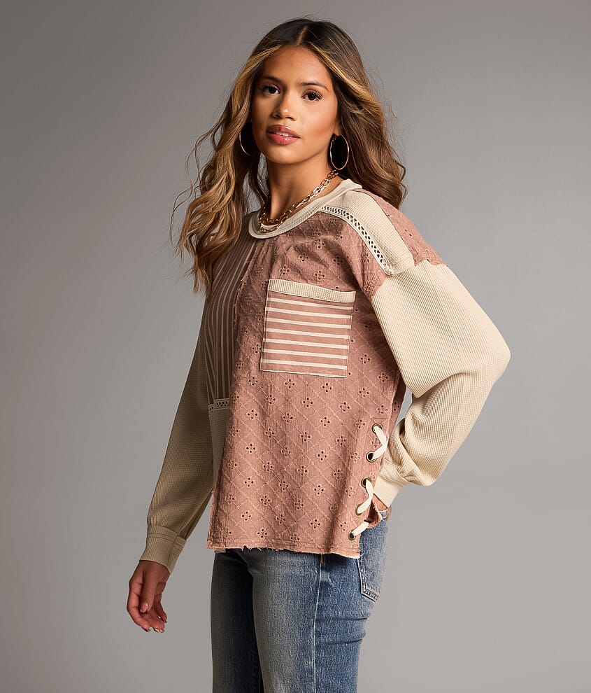 Eyelet Striped Top