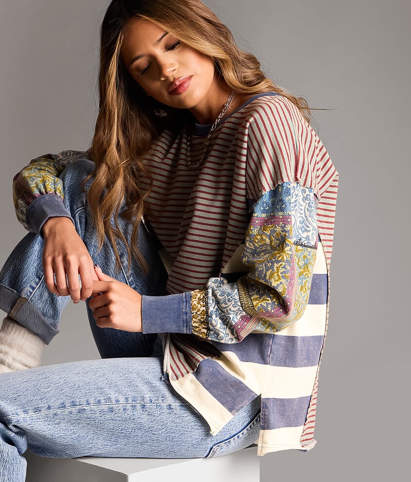 Mixed Stripe Oversized Pullover