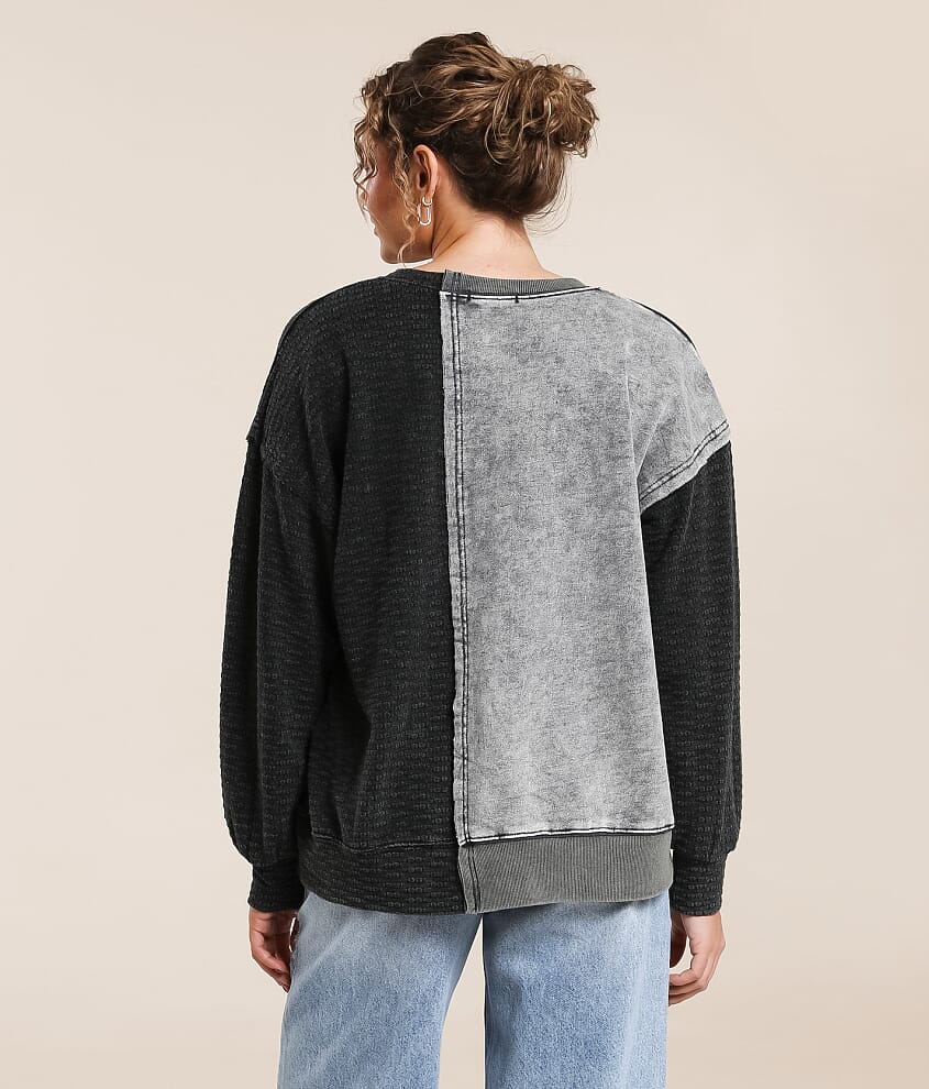 Pieced Raw Edge Oversized Pullover - thumbnail 3