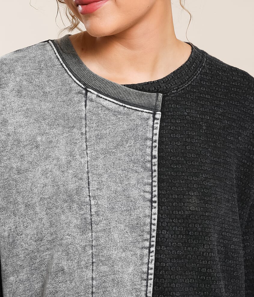 Pieced Raw Edge Oversized Pullover