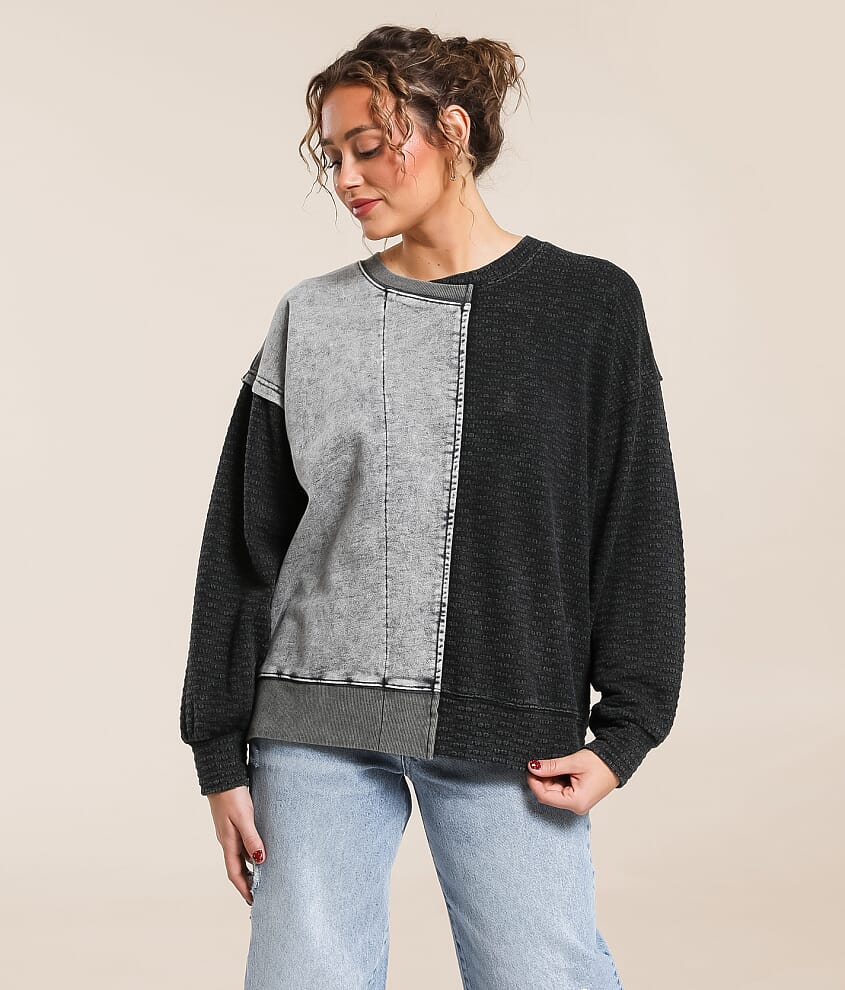 Pieced Raw Edge Oversized Pullover - thumbnail 2