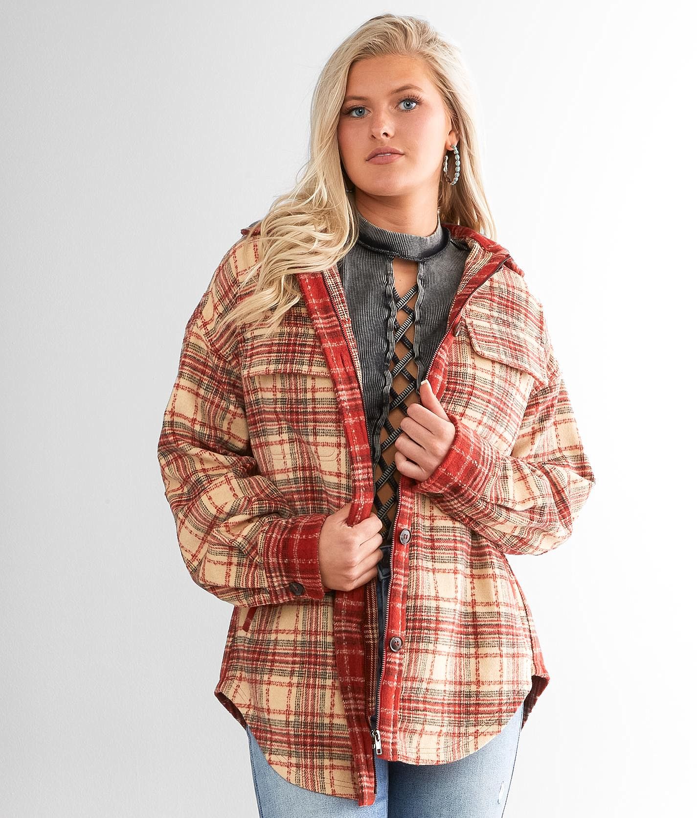 Gilded Intent Oversized Flannel Shirt - Orange/Blue X-Large, Women's