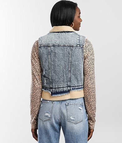 Gilded Intent Sherpa Lined Denim Vest BACK