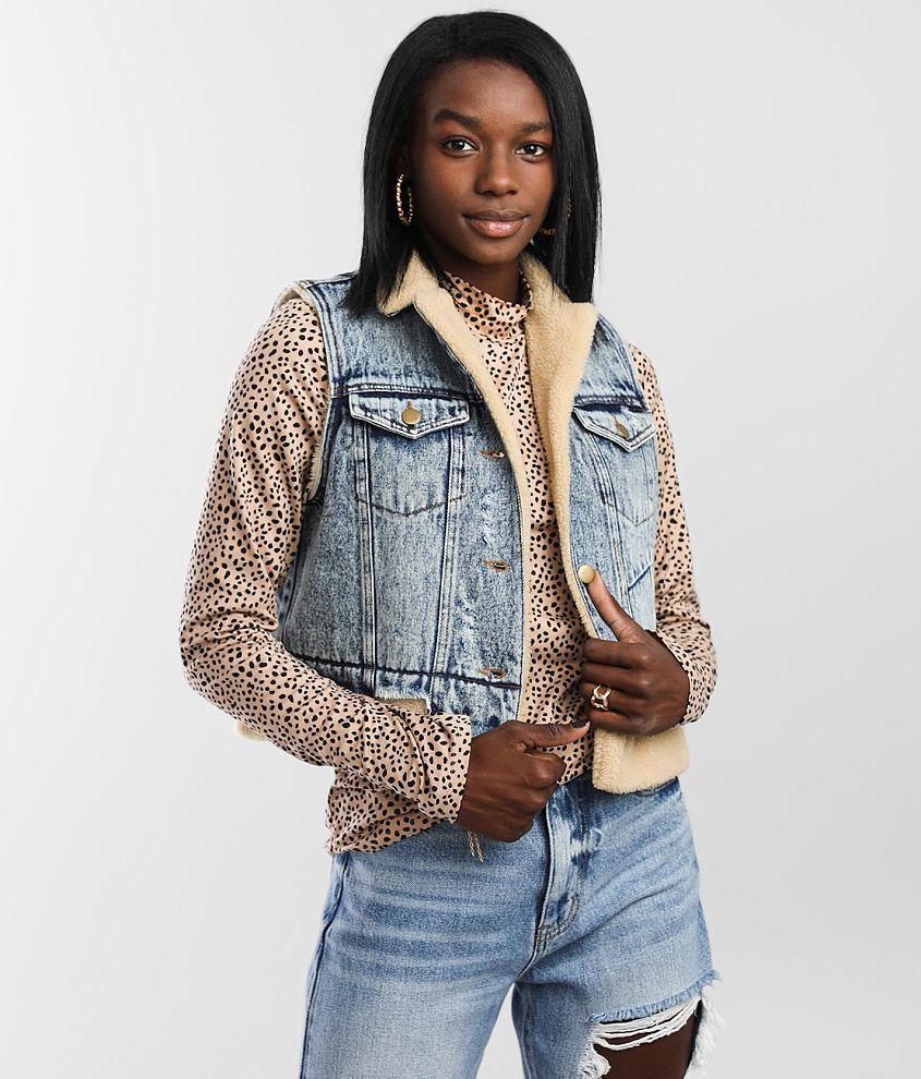 Gilded Intent Sherpa Lined Denim Vest front view