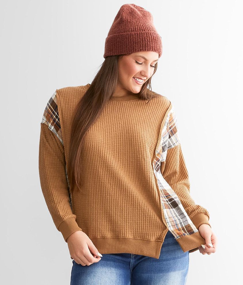 Tan Brushed Waffle Knit 