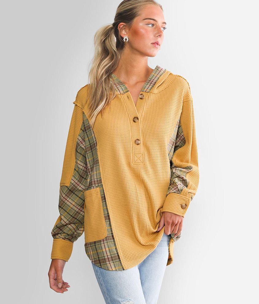 BKE Pieced Henley Hoodie - Women's Sweatshirts in Mustard | Buckle