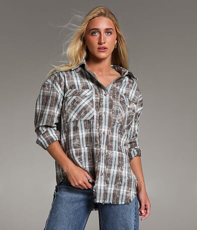 BKE Washed Flannel Boyfriend Shirt front view