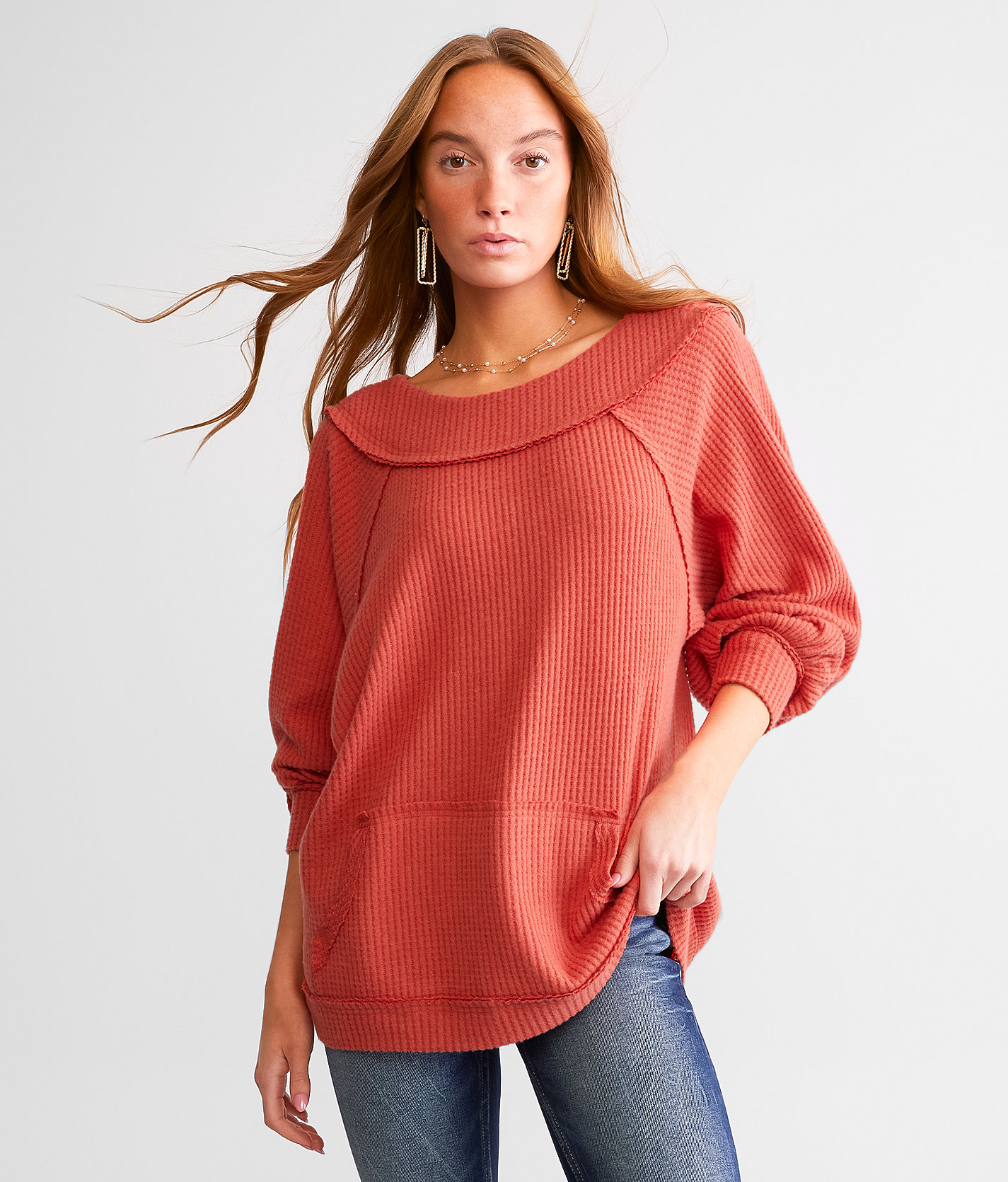 BKE Waffle Knit Top - Women's Shirts/Blouses In Baked Apple | Buckle