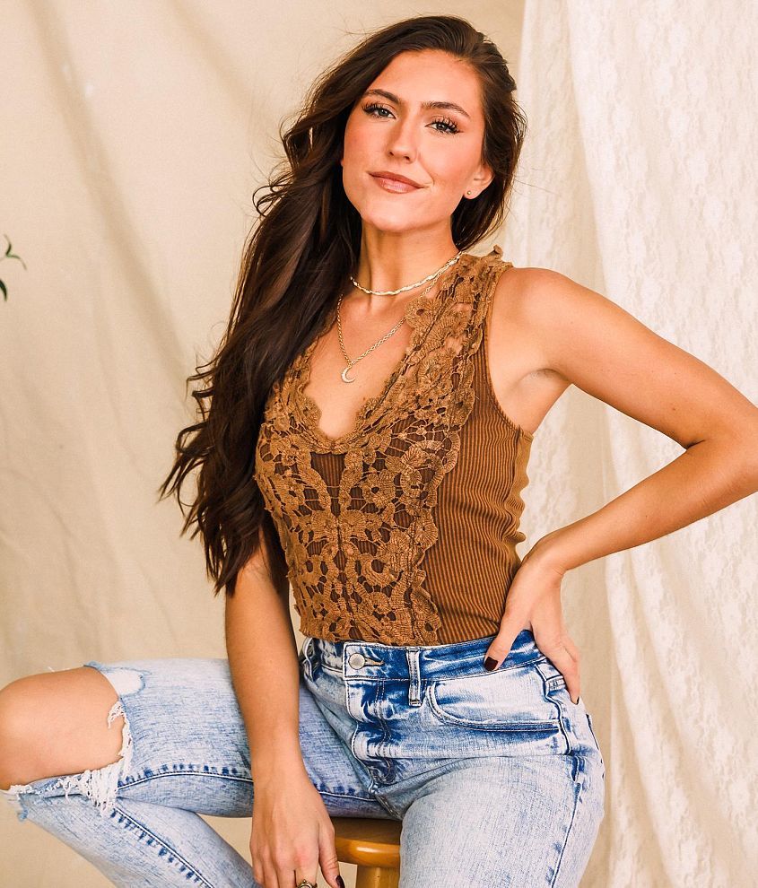 Gimmicks Crochet Trim Washed Tank Top - Women's Tank Tops in