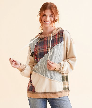 BKE Pieced Plaid Hoodie front view