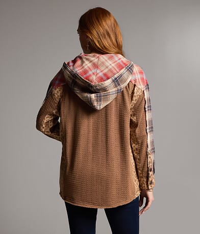 Pieced Plaid Hooded Shacket thumbnail 3