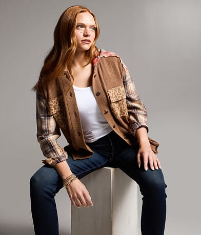 Pieced Plaid Hooded Shacket thumbnail 7