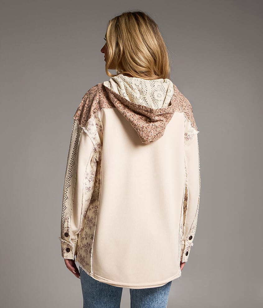 Floral Pieced Lace Hooded Shacket - thumbnail 3