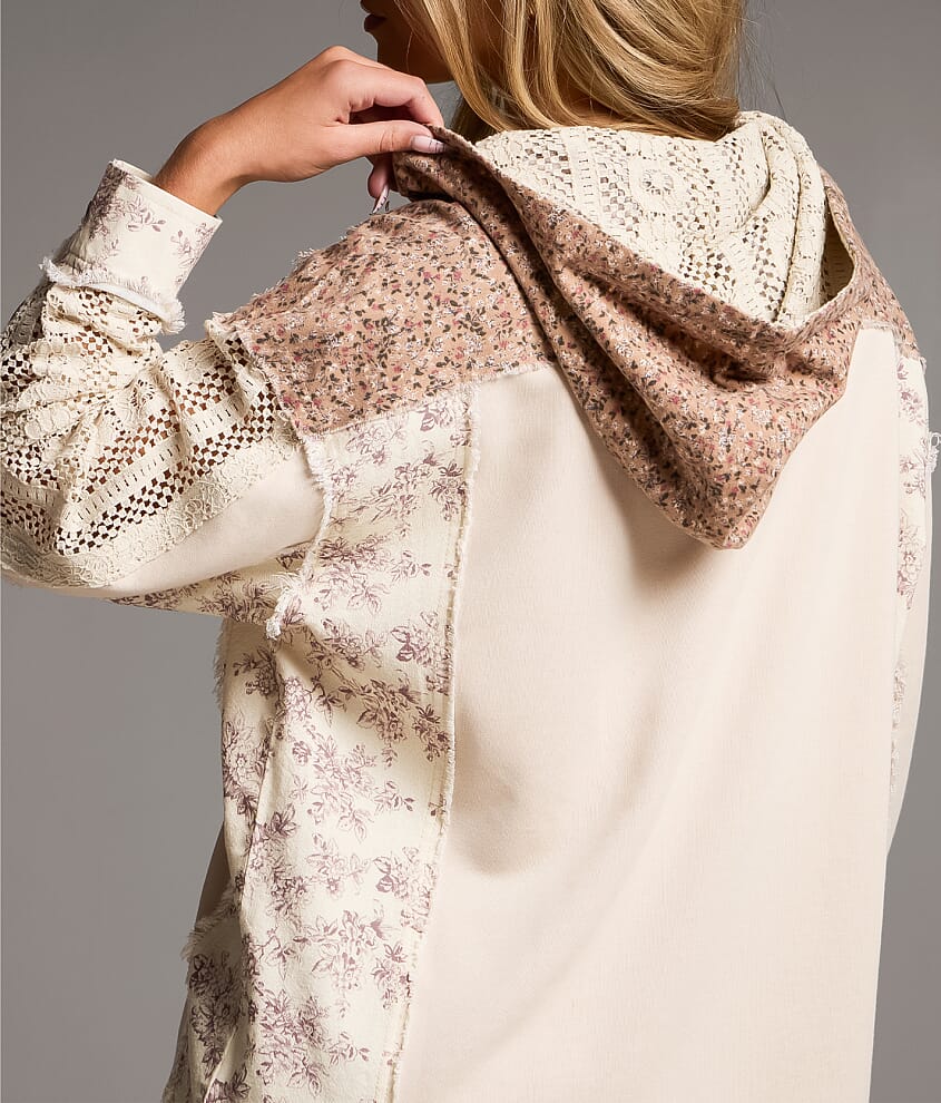 Floral Pieced Lace Hooded Shacket - thumbnail 4