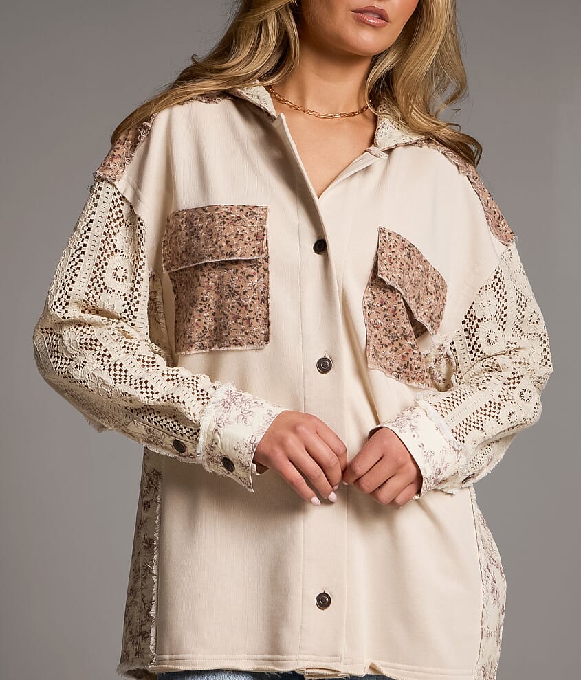 Floral Pieced Lace Hooded Shacket