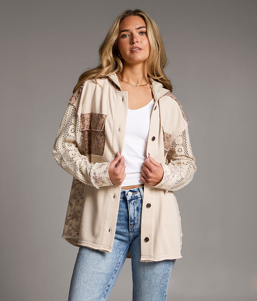 Floral Pieced Lace Hooded Shacket