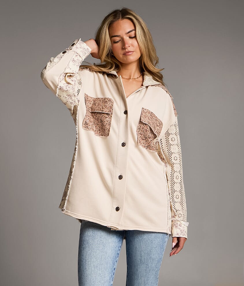 Floral Pieced Lace Hooded Shacket - thumbnail 2