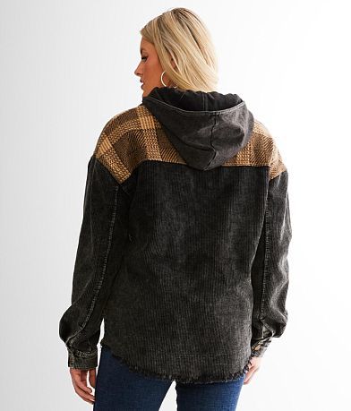 Gilded Intent Pieced Plaid &amp; Corduroy Shacket BACK