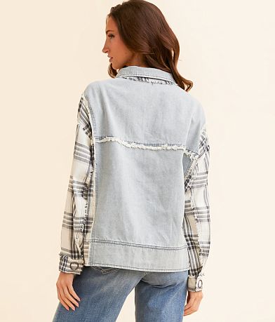 Oli &amp; Hali Plaid Pieced Denim Jacket BACK