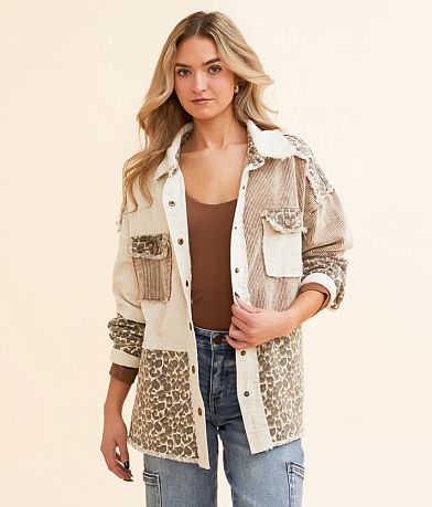 BKE Pieced Corduroy Shacket front view