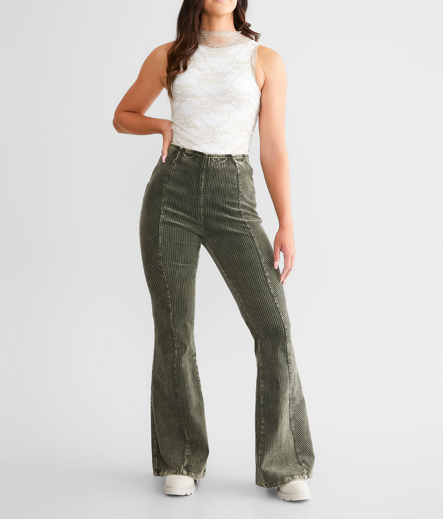 Oli & Hali Corduroy High Rise Flare Pant - Women's Pants in Olive