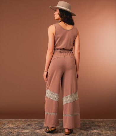 Washed Crochet Inset Wide Leg Jumpsuit thumbnail 3