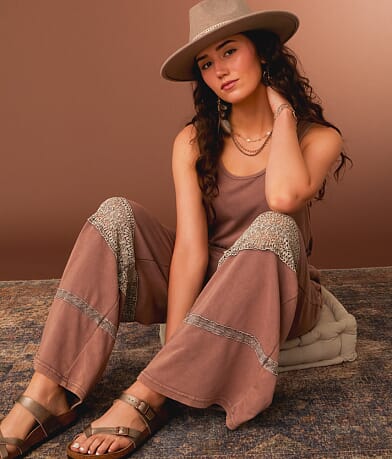 Washed Crochet Inset Wide Leg Jumpsuit thumbnail 8