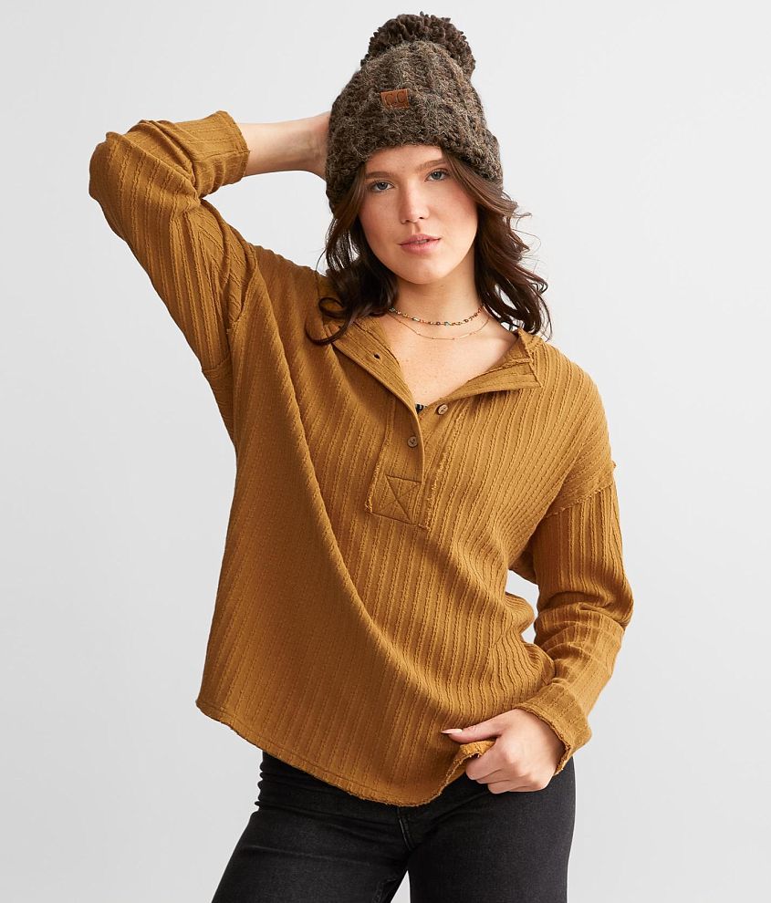 BKE Textured Knit Henley Top front view