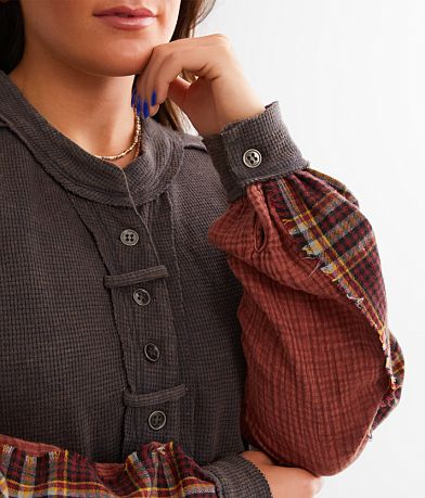 BKE Pieced Plaid Thermal Henley MISC_DETAIL_1