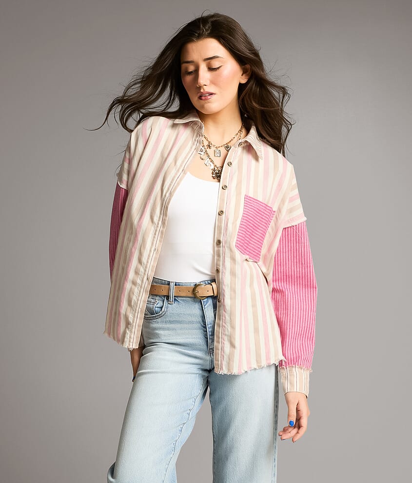 Striped Raw Edge Shirt - thumbnail 2