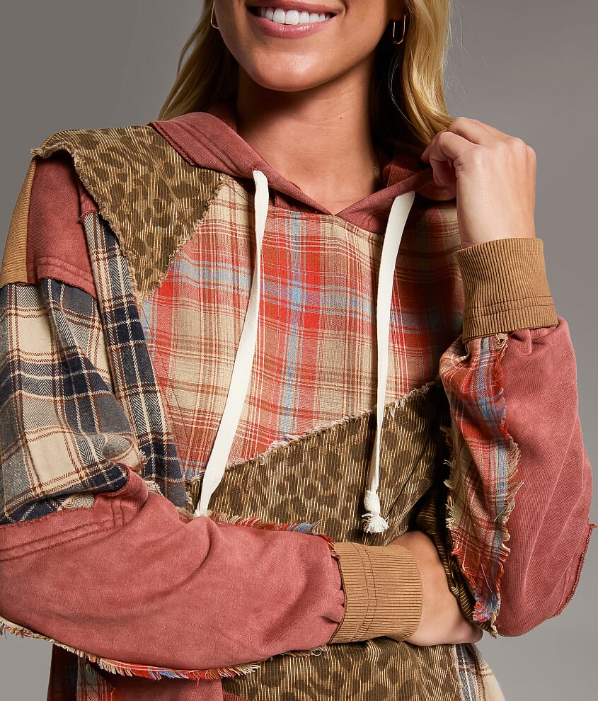 Pieced Cheetah &amp; Plaid Hoodie - thumbnail 4