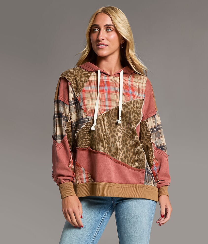 Pieced Cheetah &amp; Plaid Hoodie - thumbnail 2