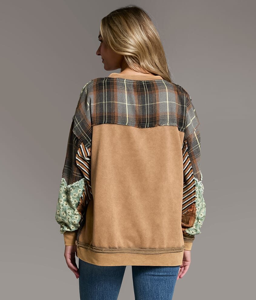Pieced Plaid &amp; Floral Pullover - thumbnail 3