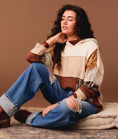 Gimmicks Mixed Rib Knit Hoodie front view