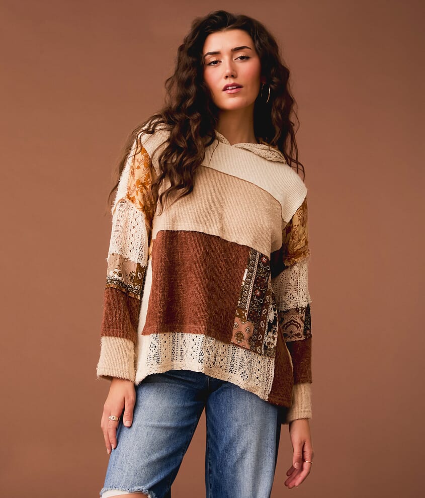 Mixed Rib Knit Hoodie