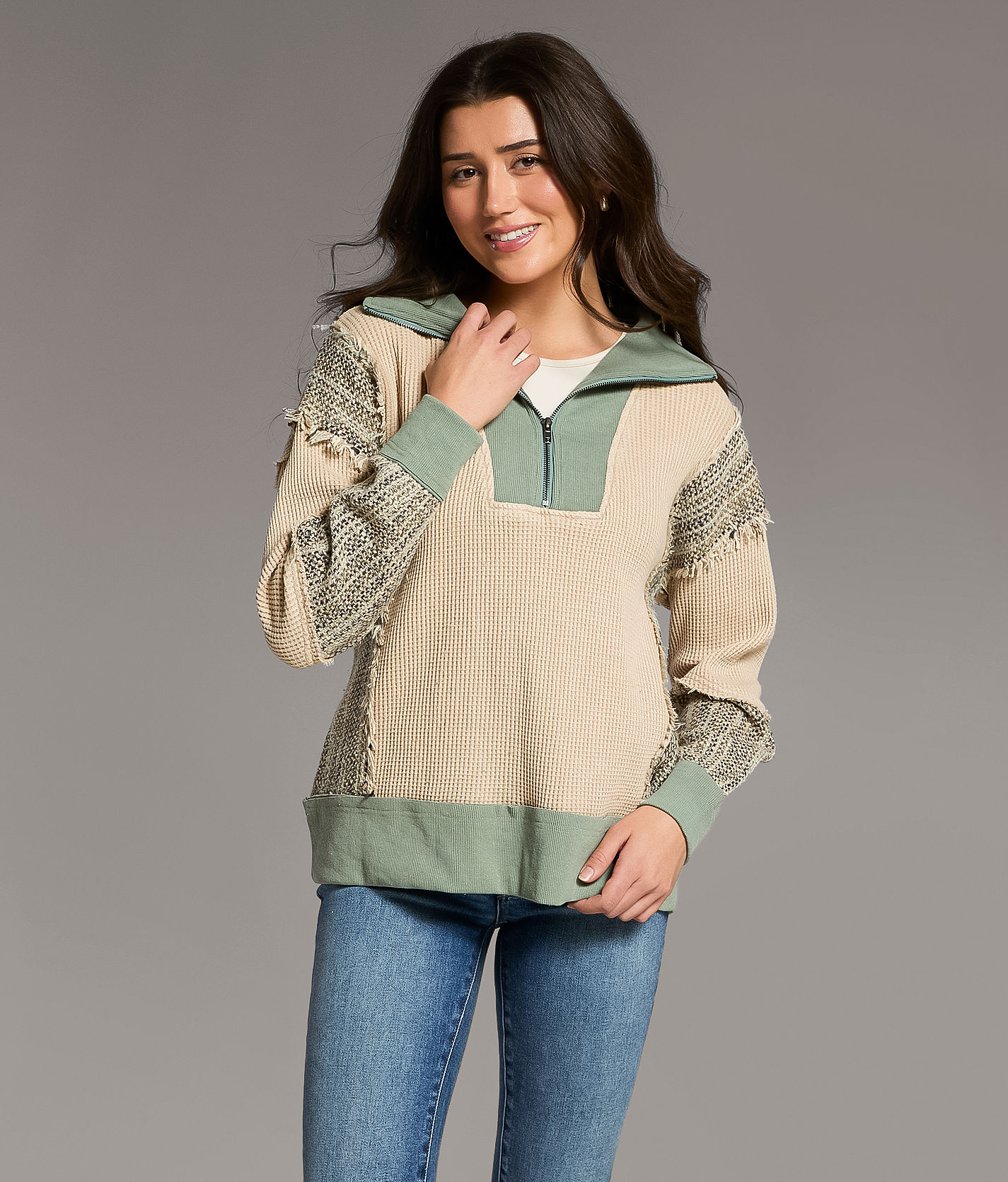 BKE Pieced Quarter Zip Oversized Pullover - Women's Sweatshirts in