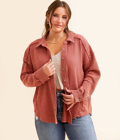 BKE Pieced Shacket front view