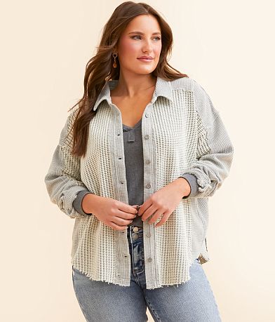 BKE Pieced Shacket front view