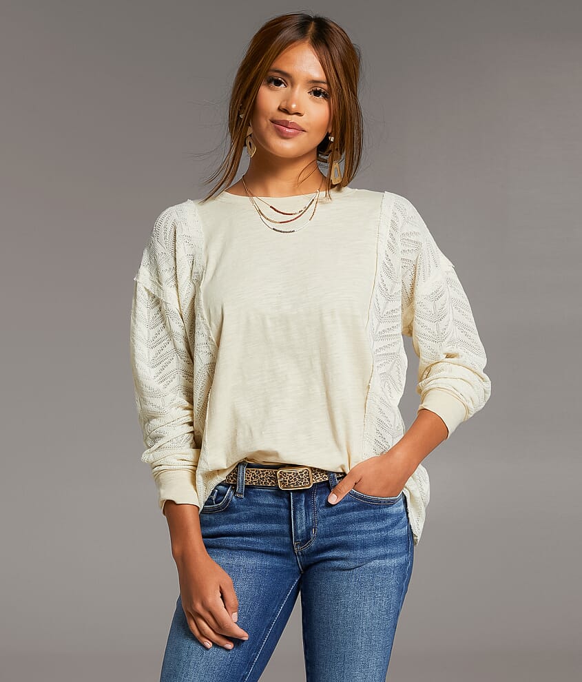 Pieced Raw Edge Lace Top - thumbnail 2
