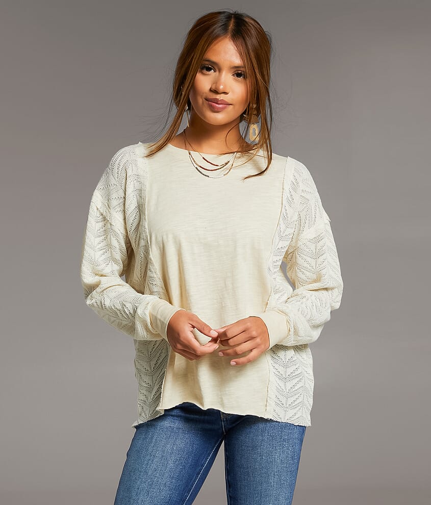 Pieced Raw Edge Lace Top - thumbnail 3