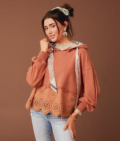 Gimmicks Scalloped Eyelet Hooded Sweatshirt front view