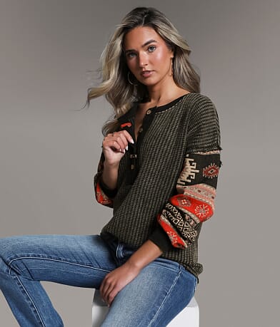 BKE Waffle Knit Henley front view