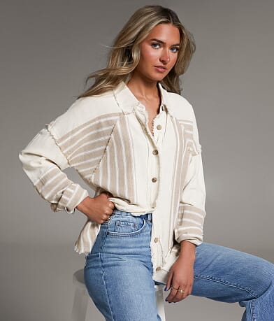 BKE Pieced Stripe Shirt front view