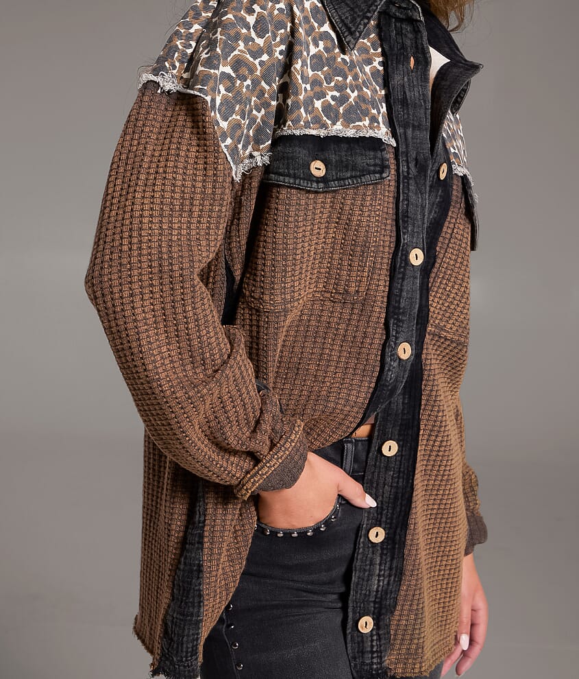 Pieced Cheetah Frayed Shacket