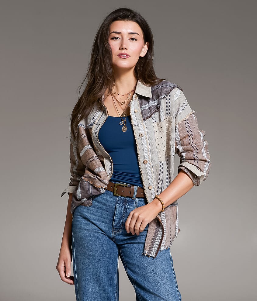 Frayed Mixed Media Shirt