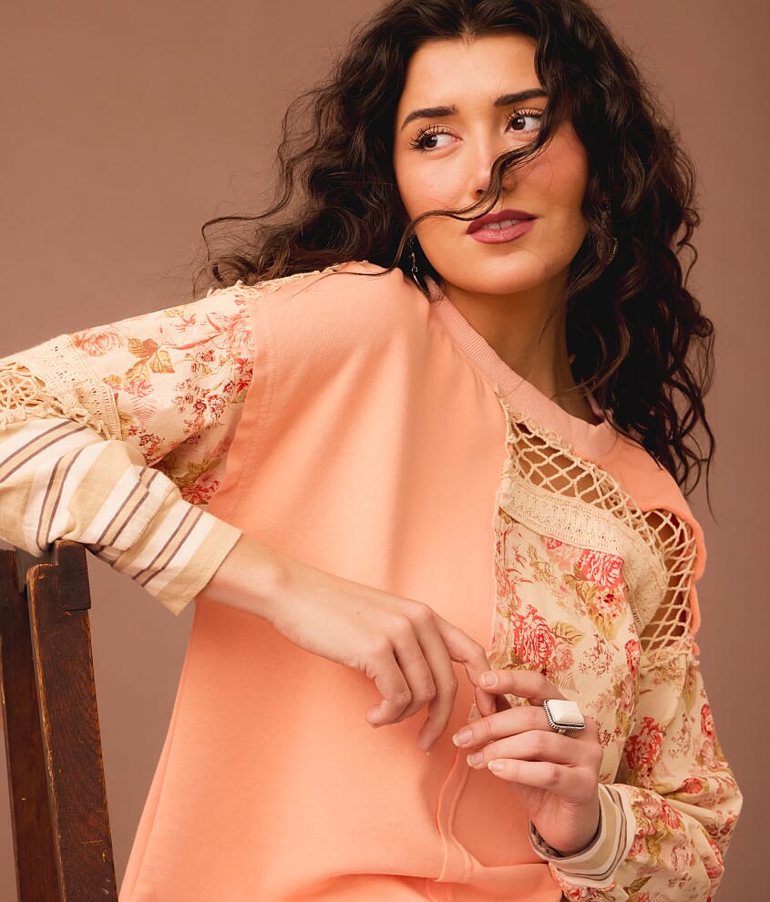 Pieced Floral Crochet Pullover