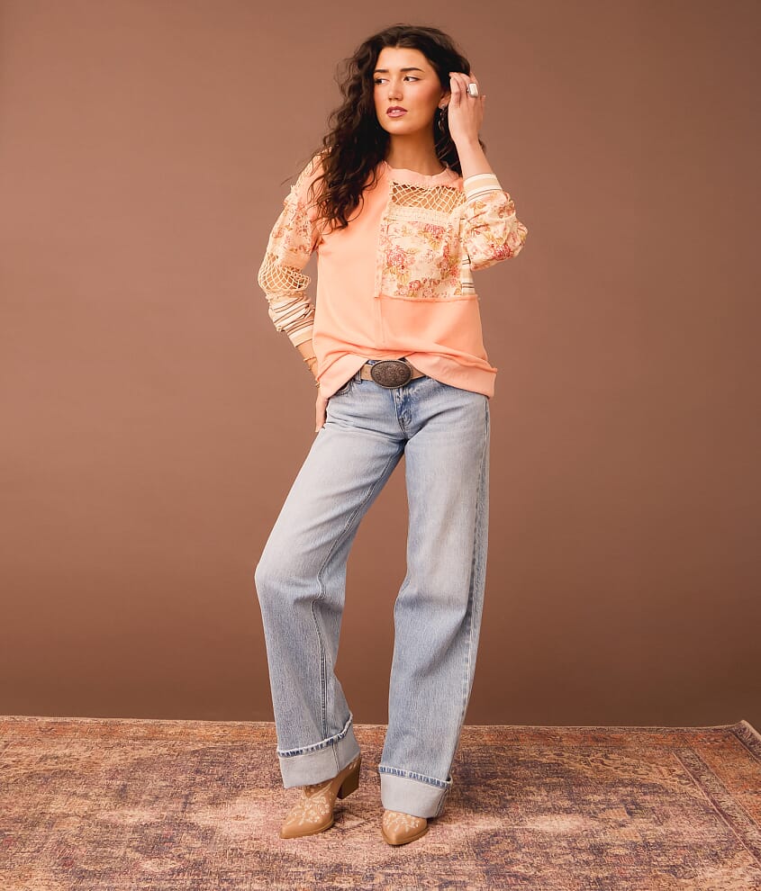 Pieced Floral Crochet Pullover