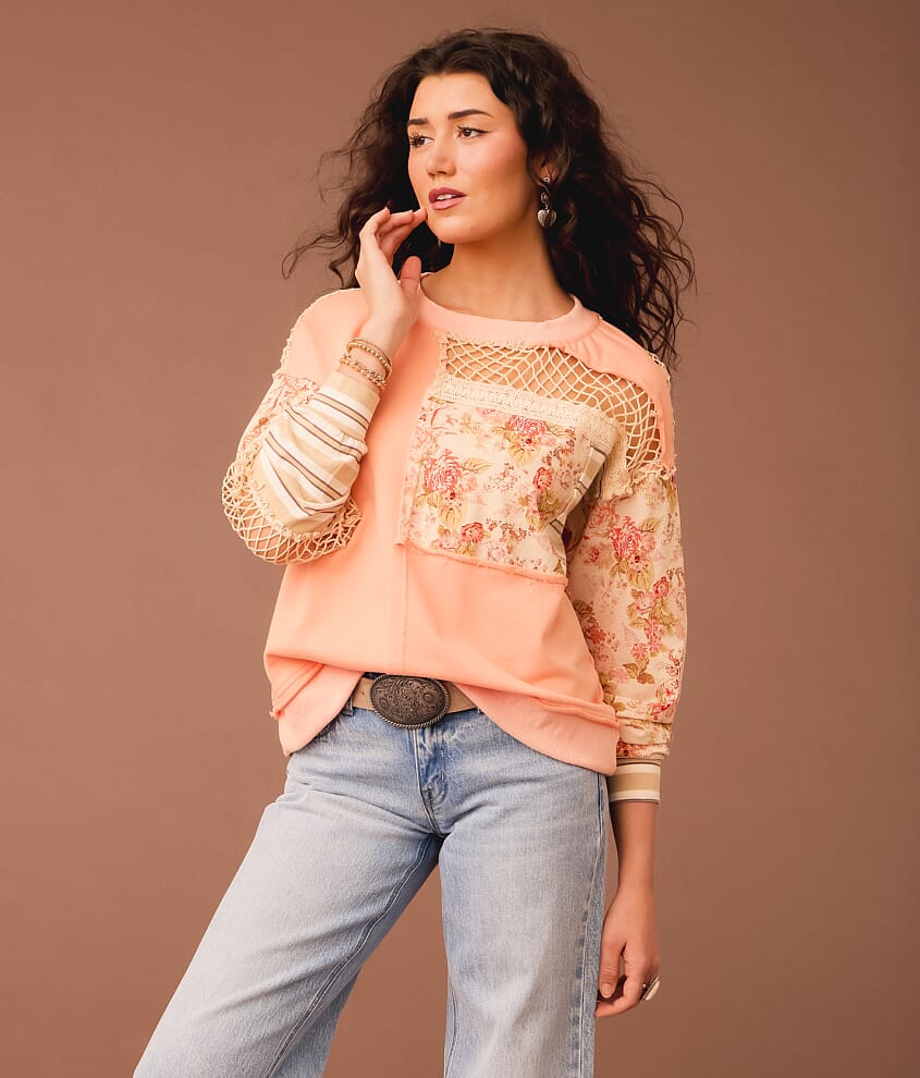Pieced Floral Crochet Pullover