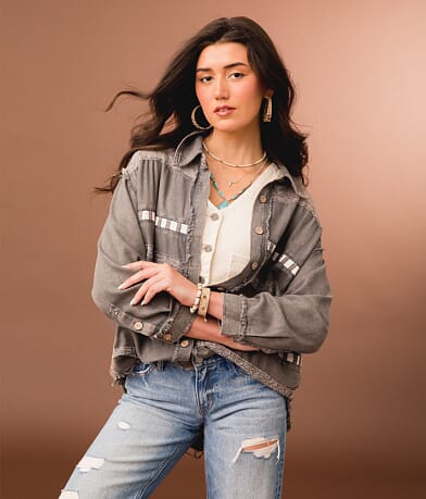 Gimmicks Lace Trim Shacket front view